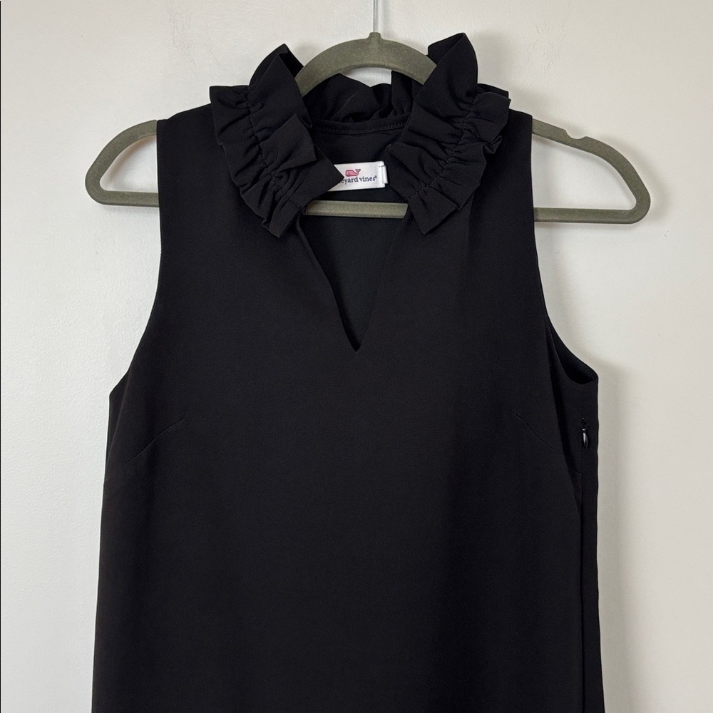 Vineyard Vines Black Sleeveless Dress Ruffle Neckline - 2